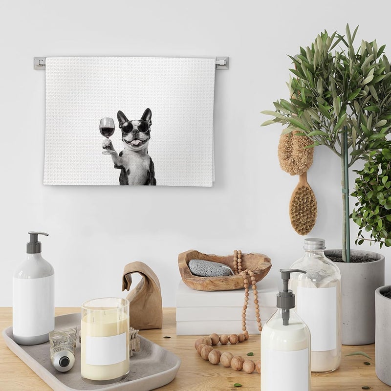 FIicy Boston Terrier Gifts Wine Dog Kitchen Towels, Gifts for Boston Terrier Dog Wine Lovers Decorative Hand Dish Towel for Kitchen Home Bar,Funny BostonTerrier Dogs Home Bar Kitchens Decor(16x24Inch) - Image 4